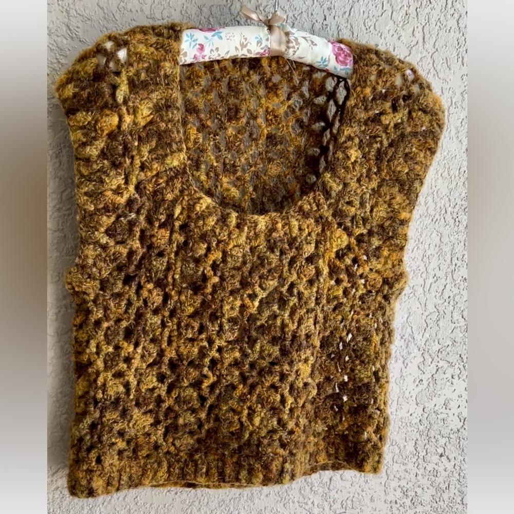 ONE OF A KIND Handmade Mohair Crochet Multi Colors Top size S